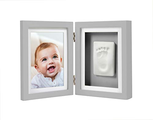Pearhead Babyprints Baby Handprint and Footprint Desk Photo Frame & Impression Kit - Makes A Perfect Baby Shower, Gray