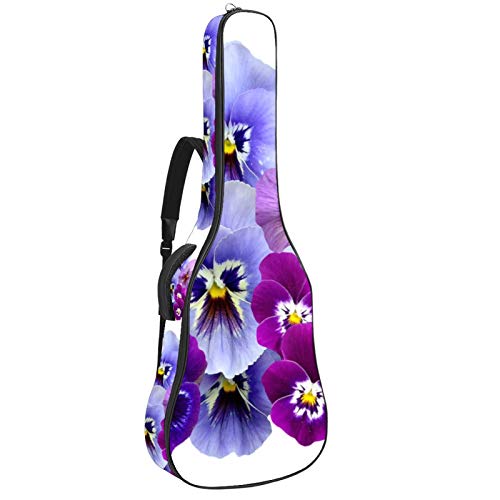 Gitarren-Gigbag, wasserdicht, Reißverschluss, weich, für Bassgitarre, Akustik- und klassische Folk-Gitarre, violette Naturblumen