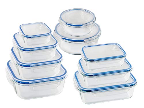 Vier Pack Glasbehälter aus Borosilikatglas, hochwertig, 4 Quadrate, 3 rechteckige und 2 runde Behälter, verschiedene Größen und dickes Glas, 9 Stück