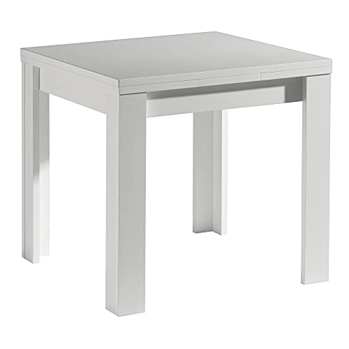 0560_80x80 MONZI Weiß matt Tisch Esstisch Auszugstisch Küchentisch Funktionstisch ausziehbar 80 x 80 cm