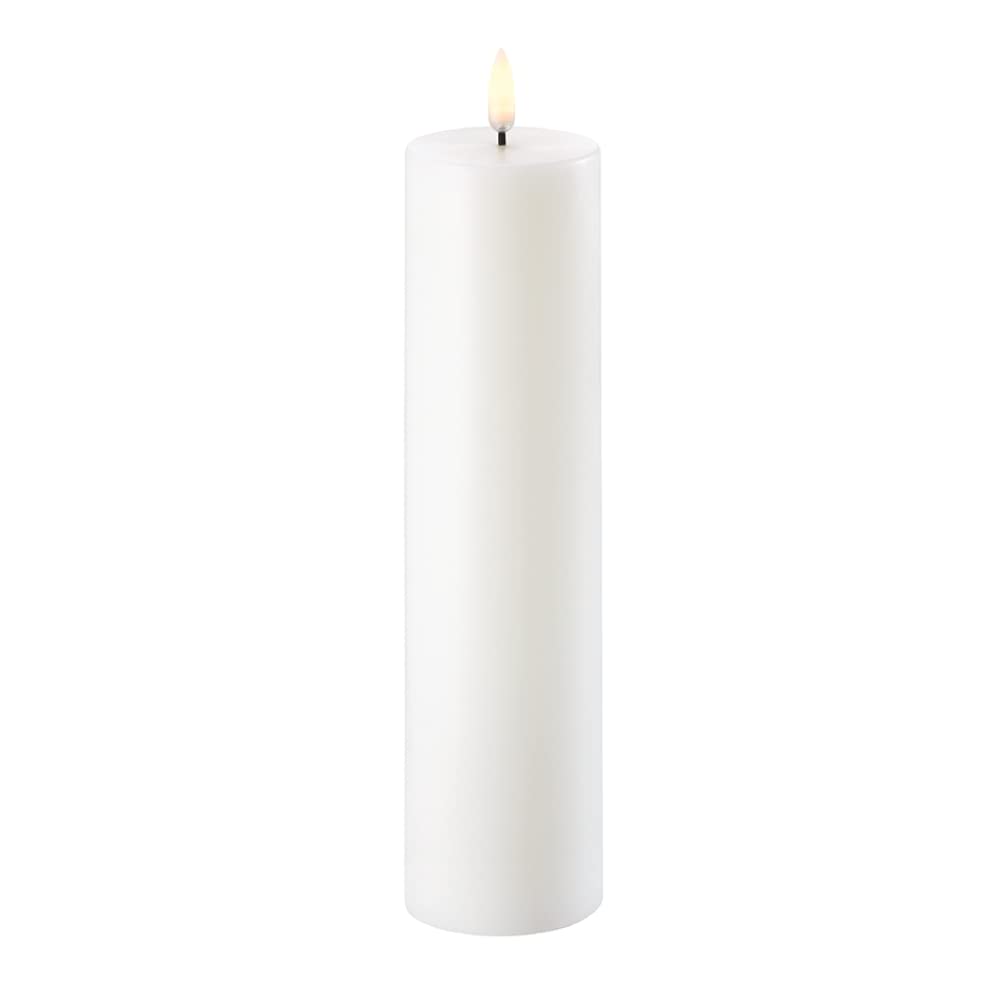 UYUNI Lighting Patentierte 3D-LED-Kerze mit flackernder Flamme, elegantes und minimalistisches Design, Wachsbasis – Pillar Nordic White 5,8 x 25 cm
