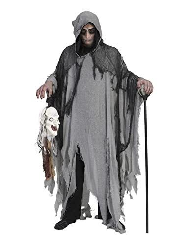 Halloween Umhang mit Kapuze - Grau - Gruseliges Ghul Tod Zombie Kostüm für Halloween, Mottoparty oder Karneval