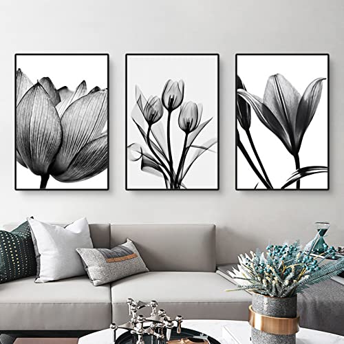 EXQUILEG 3-teiliges Premium Poster Set, Aesthetic Blume Schwarz Weiß Bilder Leinwand Kunstposter Moderne Wandbilder für Wohnzimmer Deko (A,50 x 70 cm)
