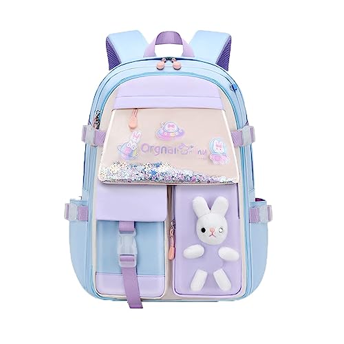 WANWEN Hasen Rucksack, Kawaii Hasen-Rucksack für Mädchen, Hasen-Rucksack für Mädchen, Bad Bunny-Rucksack, Großraum-Rucksack-Set für Vorschule, Grundschule (blue,Small)