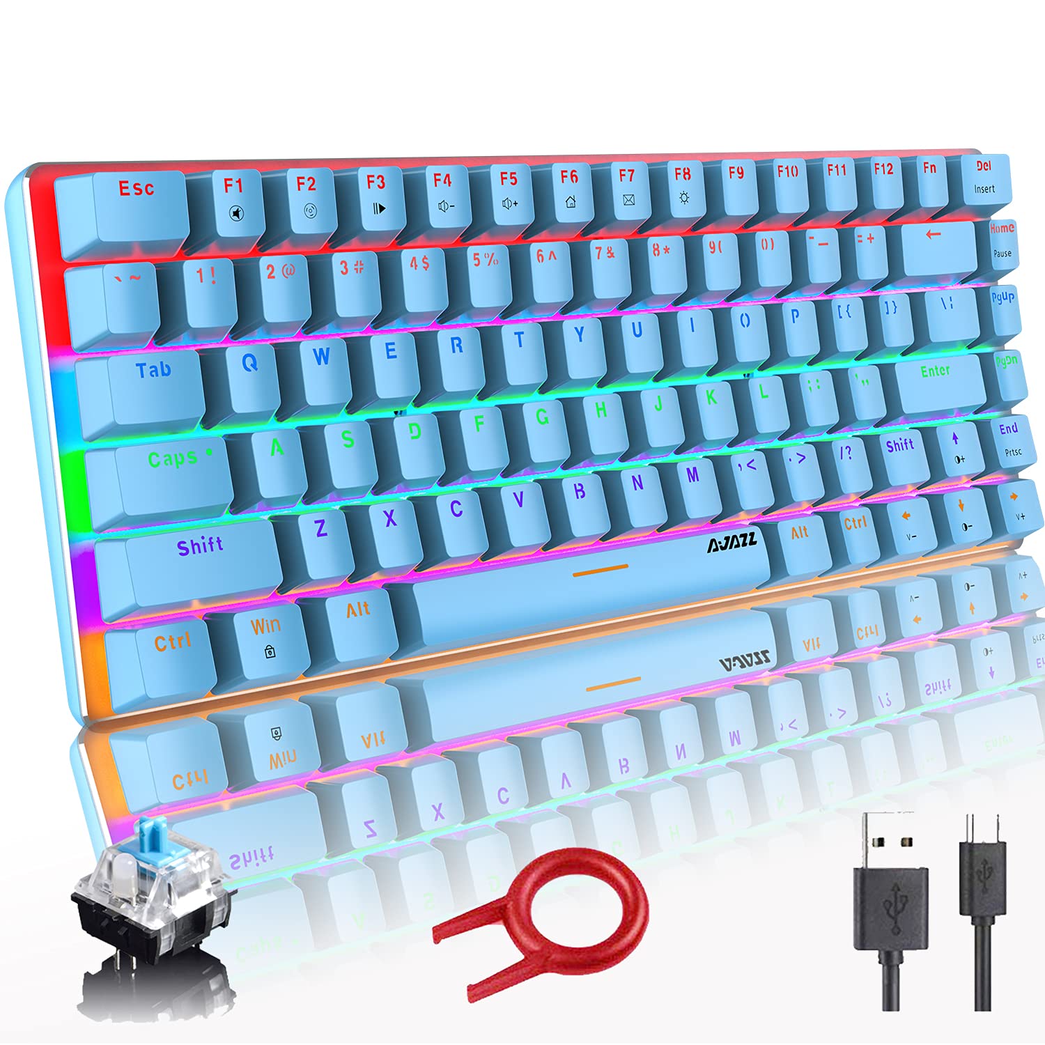 Hoopond Mechanische Tastatur,AK33 Regenbogen-LED-Hintergrundbeleuchtung, USB-Kabel, Gaming-Tastatur,82 Tasten, kompakte mechanische Gaming-Tastatur mit Anti-Ghosting-Tasten für Gamer und Schreibkräfte
