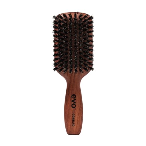 Evo conrad bristle paddle brush I Stylingbürste für alle Haartypen, zum Glätten, Entwirren mit natürlichen Wildschweinborsten I Haarbürste Frauen, Damen, Herren I aus zertifiziertem Holz hergestellt