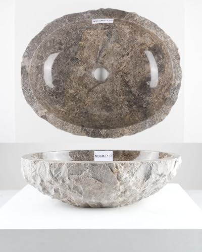 50 cm ovales Marmor Waschbecken in grau von WOHNFREUDEN - Mit Unikatauswahl