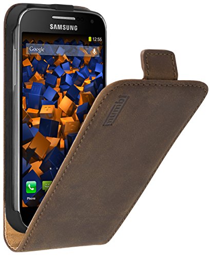 mumbi Echt Leder Flip Case kompatibel mit Samsung Galaxy S4 mini Hülle Leder Tasche Case Wallet, braun