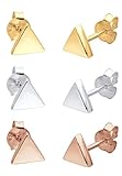 Elli Ohrringe Damen 3er Set Dreieck Geo Stecker im Tricolor Design in 925 Sterling Silber