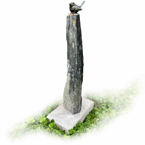 Yerd Gartendeko Figur: Bronzefigur Garten, Eisvogel groß, 13,5 cm, Flügel geschlossen, auf Schiefer-Stein mit eingrabbarem Beton-Standfuß, original Rottenecker Objekt