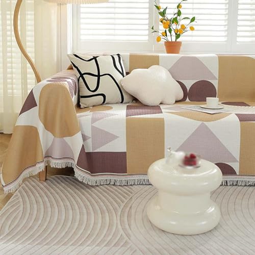 HMGAQNP Geometrische Sofaüberzüge, Mehrzweck Decke Ethno Stil Gobelin Schal weiche Überwurf Couch gestrickt dekorative Decke für die meisten Formen Sofa Möbelschutz(D,51.1 * 70.8in)