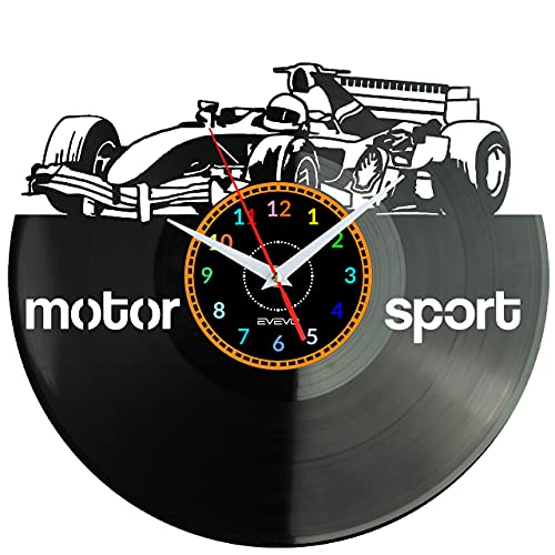 EVEVO Motorsport Wanduhr Vinyl Schallplatte Retro-Uhr Handgefertigt Vintage-Geschenk Style Raum Home Dekorationen Tolles Geschenk Uhr Motorsport