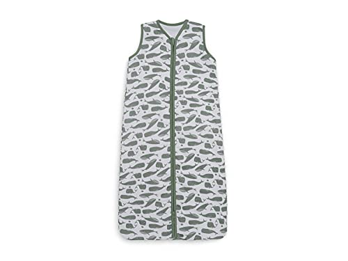Jollein Musselin Sommerschlafsack Baby - 90 cm - 100% Baumwolle - 0.5 Tog - Schlafsack Baby Sommer - Whale Print - Grün