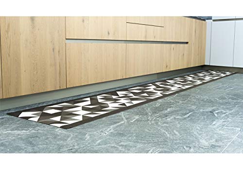 BIANCHERIAWEB Küchenteppich mit Rutschfester Rückseite, Läufer aus Jacquard-Stoff, Muster: Origami, Küchenteppich,, Teppichläufer, 57 x 500 cm, Farbe Schlamm