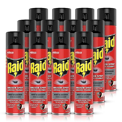 Raid Paral Ameisen-Spray, Insektenspray zur Bekämpfung von Ameisen, Silberfischen, Spinnen, Schaben, 12er Pack (12 x 400 ml)