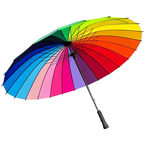 ThreeH Sonnenschirm Stockschirm 24 Rippen Groß Automatik Sturmfester Stabil Hochwertiger Golf Regenschirm KS07,Rainbow