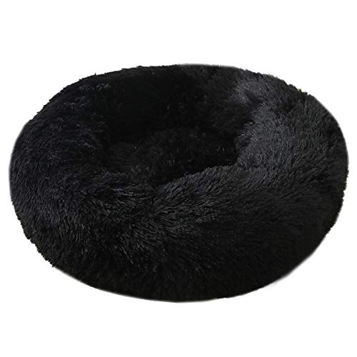 XDKS Donut-Katzenbett aus Plüsch, rund, selbstwarm, beruhigend, Haustierbett, weiches Welpen-Sofa, rutschfeste Unterseite, maschinenwaschbar (XL, schwarz)