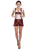 Damen Bergrose Lederhose kurz - Trachtenlederhose Ladies Oktoberfest Hotpants rot (36, red)