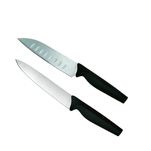 Jata HACC4501 Küchenmesser-Set, 2-teilig, Santoku, Edelstahlmesser, ergonomischer Griff, einfache Reinigung, Klinge 170 mm, Schwarz