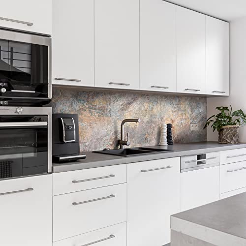 Dedeco Küchenrückwand Motiv: Rost V2, 5mm Hartschaum Kunststoffplatte PVC als Spritzschutz Küchenwand Wandschutz wasserfest, inkl. UV-Lack glänzend, alle Untergründe, 280 x 60 cm