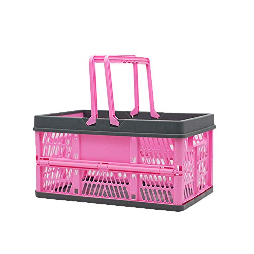 DAIHAN Klappbox mit Griff - Faltbar Aus Kunststoff - Einkaufskiste Klappbar Einkaufskorb Einkaufsbox Stabile Aufbewahrungsbox Transportbox Wiederverwendbar,Pink Grau,37L(45 * 32 * 26cm)