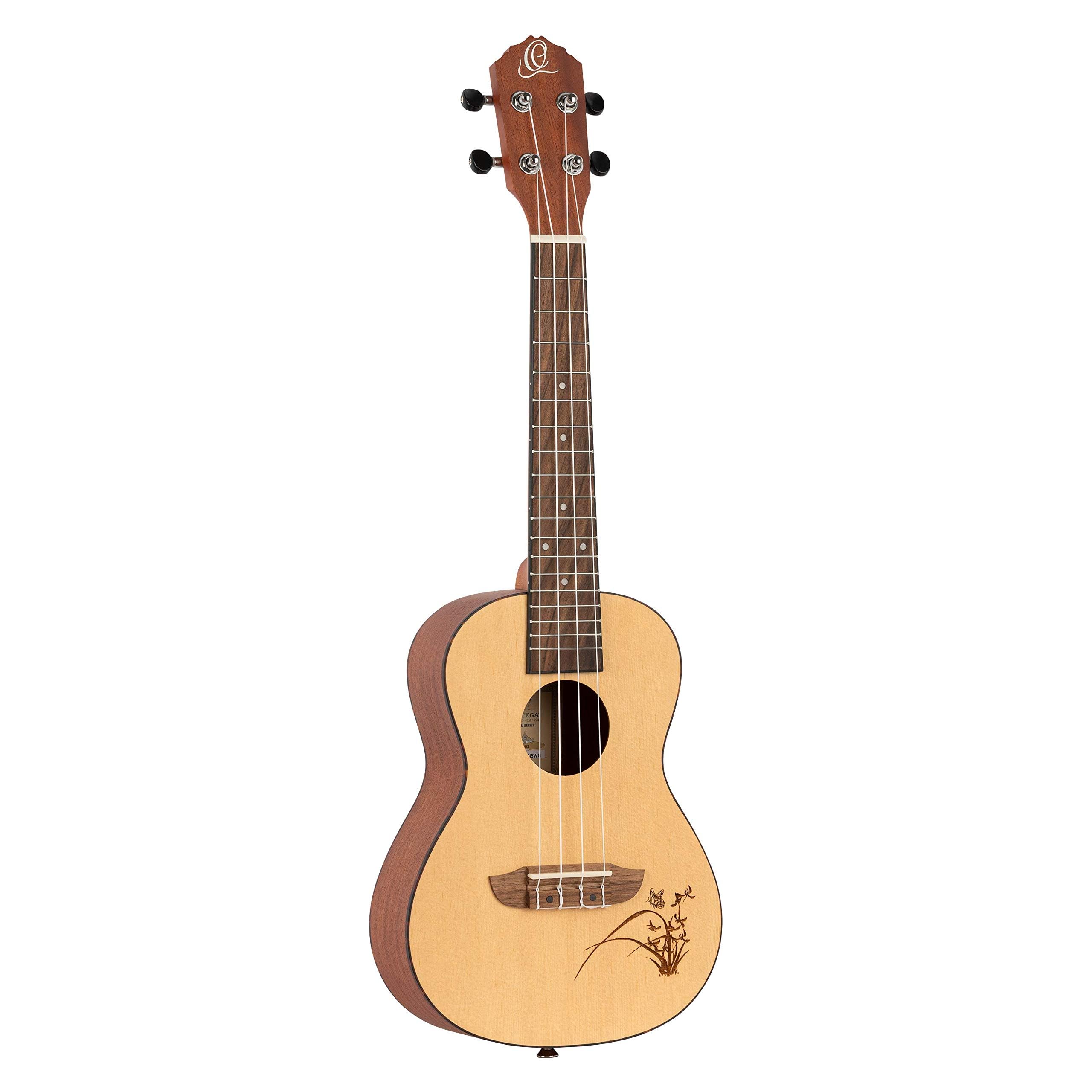 Ortega Guitars Konzert Ukulele - Bonfire Series - Fichtendecke mit lasergaviertem Motiv (RU5)