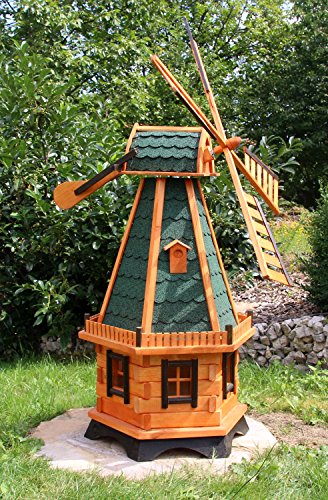 Große Windmühlen, Windmühle Holz behandelt Typ 23.1 und Solarbeleuchtung (groß Solar bunt, Grün)