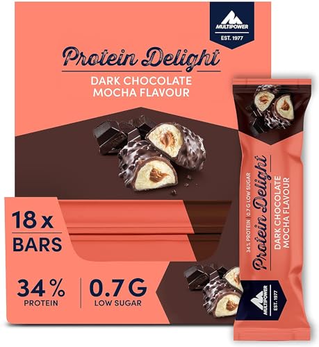 Multipower Protein Delight Eiweißriegel – 18 x 35 g Protein Riegel Box (630 g) – Leckerer Energieriegel – Dark Chocolate Mocha