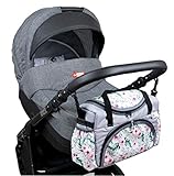 BABYLUX Kinderwagentasche WICKELTASCHE Pflegetasche für Windeln Flaschen für Kinderwagen Buggy (73. Blumen)