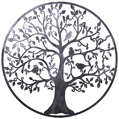 DRW Wandleuchte rund aus Metall mit einem Baum in Silber 100 x 1,3 cm, Mehrfarbig, Grande