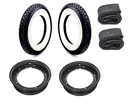 Streetparts24 2X Felge Schwarz Weißwand Reifen 3.50-10 Zoll für Vespa PK PX ET3 XL Mofa