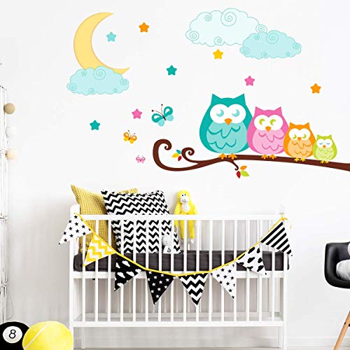 Sticker für Kinder | Wandaufkleber Eulen – Wanddekoration Kinderzimmer - 50 x 65 cm