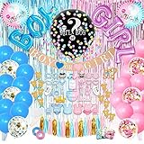 Canghai Geschlechtsoffenbarungsdekoration, Banner, blau-pinke Folie- und Konfetti-Ballons, Foto Requisiten, Quasten und Lametta Vorhänge für Babyparty Party Dekoration