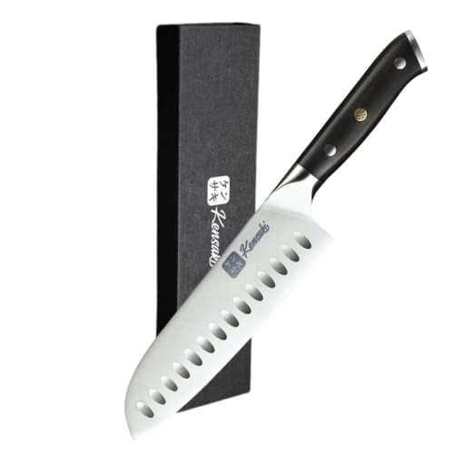 KENSAKI Santoku Messer aus Deutschem Edelstahl nach DIN 1.4116 mit Ebenholz Griff
