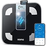 RENPHO körperfettwaage, Elis Solar Batterielose Waage mit BMI-Berechnung und Bluetooth, Personenwaage mit Körperfettanalyse, Anzeige von Körperfett und Muskelmasse per Smartphone-App, max 180 kg
