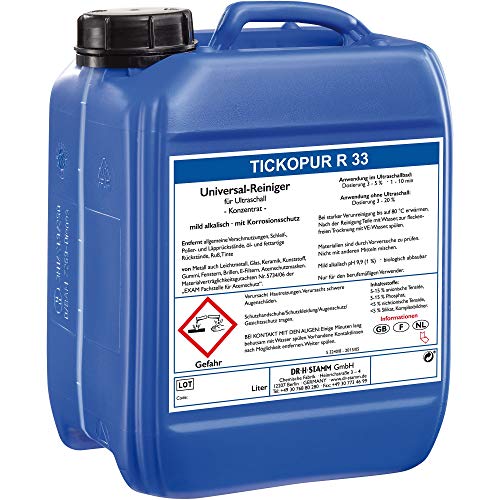 Tickopur R 33 (5 liter), Ultraschallflüssigkeit für Vergaser und vieles mehr! | Reinigungskonzentrat mit Dosierung von 5 Prozent, Ultraschall Reinigungsmittel für Aluminium