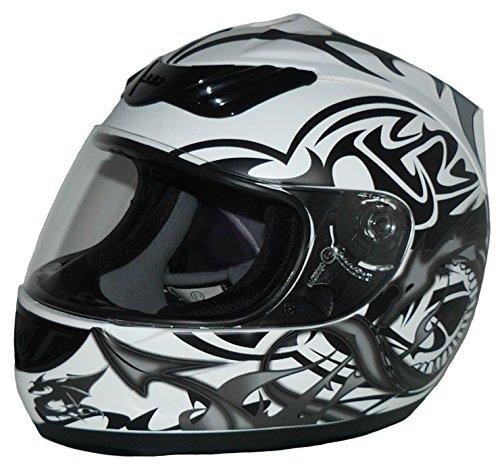 protectWEAR Motorradhelm, Integralhelm, Drachendesign (Grau/Weiß), XL
