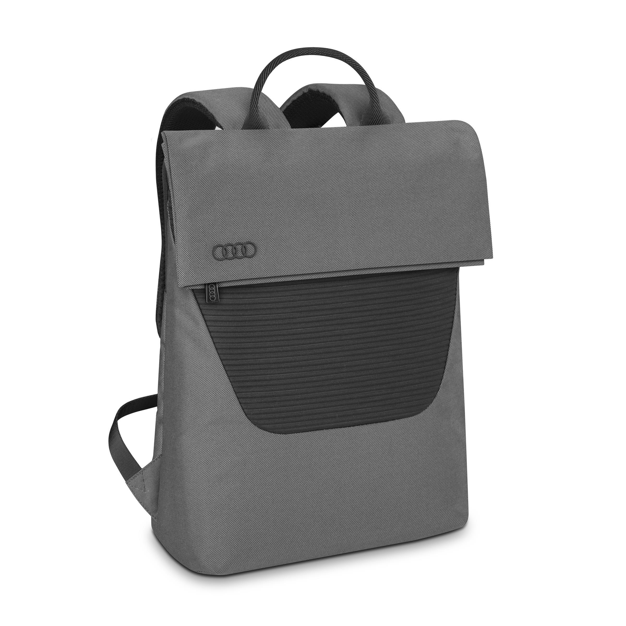 Audi 3152300400 Rucksack Backpack Ringe Logo Tasche, gepolstertes Laptopfach für 15 Zoll Laptops, grau/schwarz
