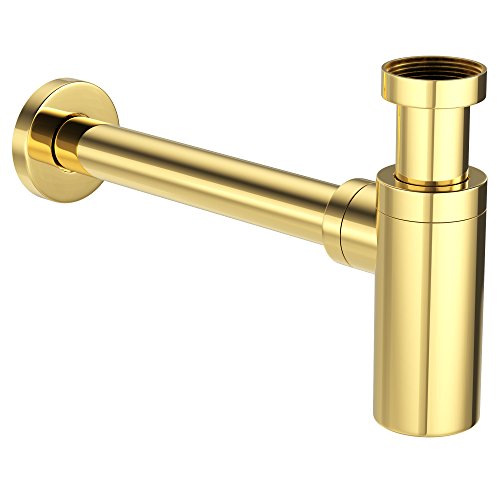 ATCO® Design Siphon Flaschensiphon Sifon Ablaufgarnitur Röhrensiphon Geruchsverschluss Waschbecken Waschtisch Ablauf rund 1 1/4"x32mm vergoldet gold