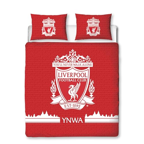 Character World Offizielles Liverpool FC Bettbezug-Set, für Doppelbett, Farbdesign, wendbar, 2-seitiger Fußball-Bettbezug, offizielles Merchandise-Produkt, inklusive passender Kissenbezüge