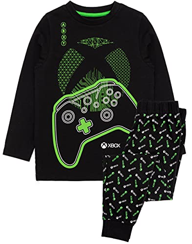 XBOX Pyjamas Jungen Kinder Schwarz Grün Langarm T-Shirt & Legging Gamer PJS 6-7 Jahre