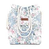 Amazinggirl Handtaschen Beuteltasche Damen Tasche A4 - Schultertasche Shopper Bag Stofftaschen Stoffbeutel mit Innentasche Einkaufstasche Blumen Grau