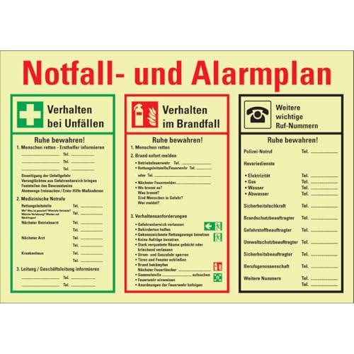 PERMALIGHT power langnachleuchtend Notfall- und Alarmplan, mit Piktogrammen, Kunststoff, 700x500mm