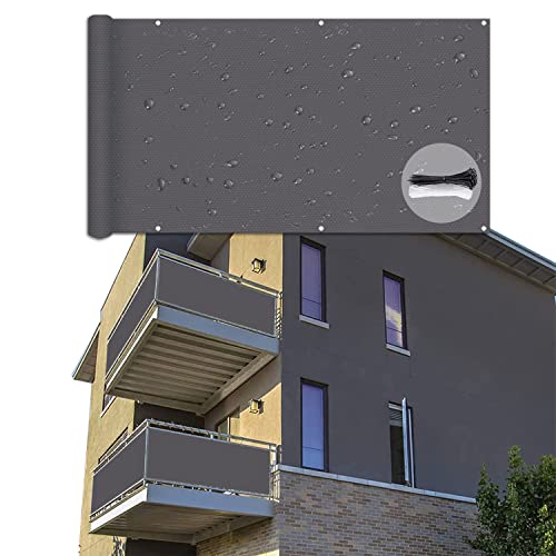 ELINHGO Terrassen Sichtschutz 80x995cm, Zaunblende für Balkon und Terrasse, 220 g/m², 100% Privatsphäre für Gartenzaun Balkonzaun - dunkelgrau