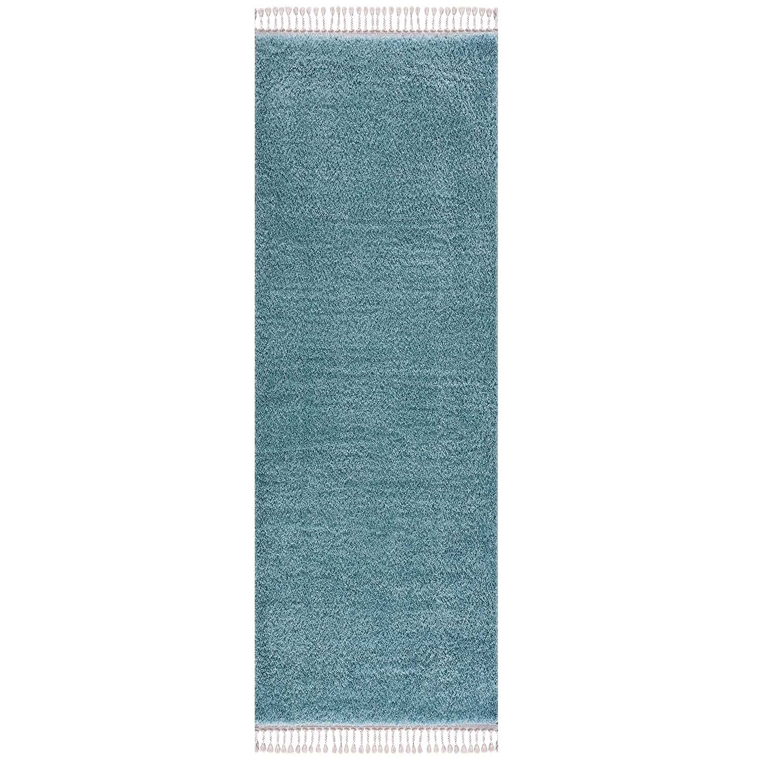 carpet city Hochflor Teppich Wohnzimmer - Einfarbig Blau - 80x400 cm Läufer - Shaggyteppich Langflor - Kettfäden - Schlafzimmerteppich Flauschig Weich - Moderner Flurteppich