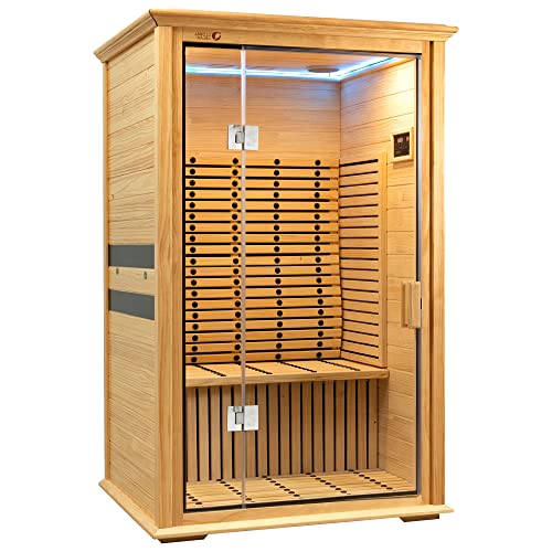 DHARANI® S2 Ganzkörper Sauna für 2 Personen (neues Modell 2023) – Hautpflege – Bedienfeld – USB (MP3) – Radio – Vorteile für das Immunsystem – Wärme mit Kohleöfen