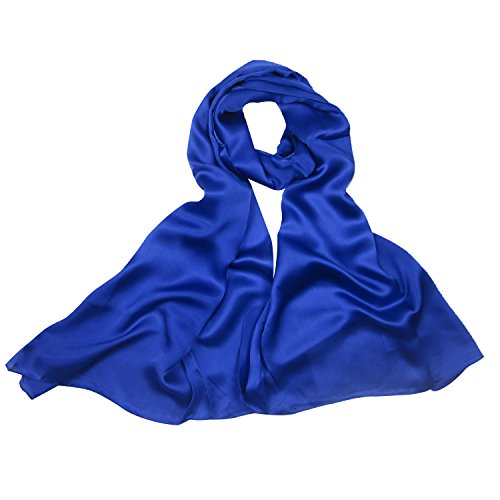 PB-SOAR 100% Seide Seidenschal Schal Halstuch Stola, einfarbiger Schal aus reiner Seide, schlicht und leicht, 8 Farben auswählbar (Blau)