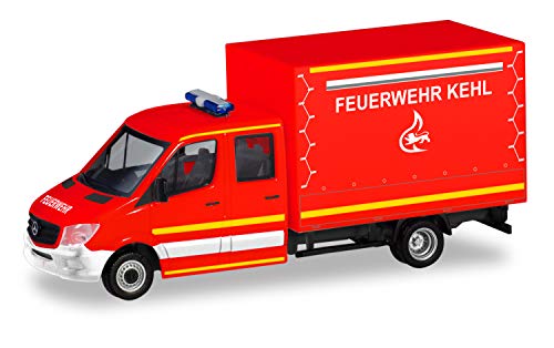 Herpa 094931 Mercedes Benz Sprinter Doppelkabine mit Plane Feuerwehr Kehl in Miniatur zum Basteln Sammeln und als Geschenk, Mehrfarbig