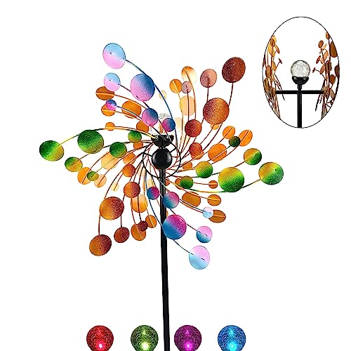 Crispe home & garden Metall Windrad 'Regenbogen' - Windspiel Windmühle für den Garten - wetterfest und standfest - mit besten Kugellagern - mit Dreibein und wahlweise Solarlampe - Höhe 185 cm