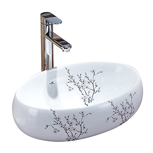 HomeLava Waschbecken Weiß Keramik Aufsatzwaschbecken Oval 48cm für Badezimmer(ohne Wasserhahn)